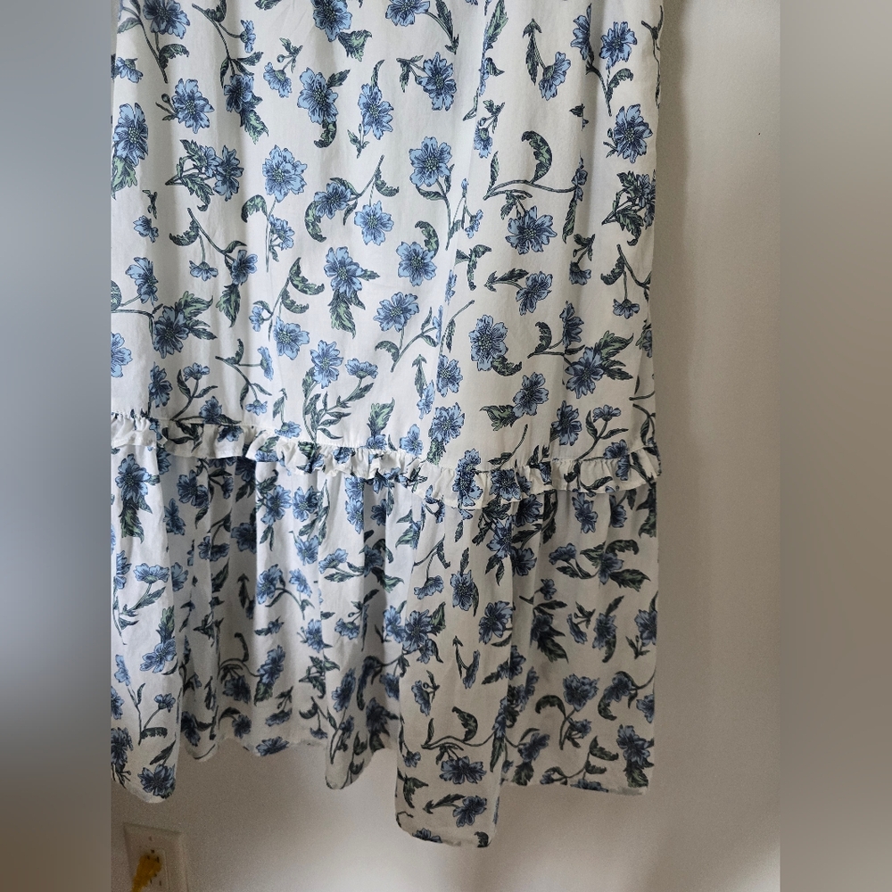 J. Crew Size 10 Womens White Blue Floral Cotton Sleeveless Maxi Dress - Picture 6 of 10
